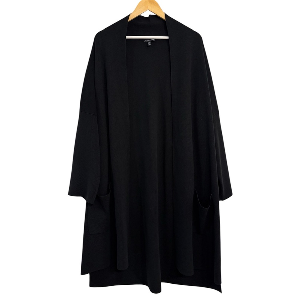 Eileen Fisher Black Open Front Long Heavy Knit Cardigan Size L
